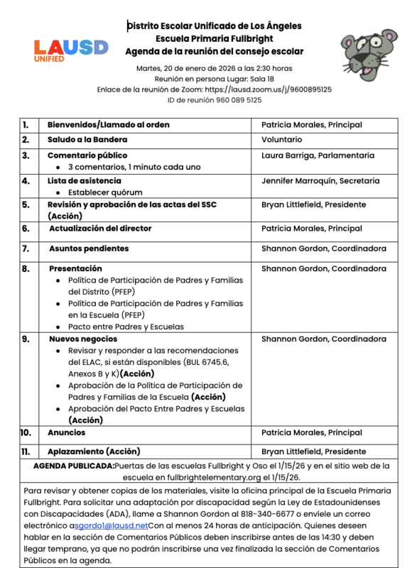 Agenda de SSC 1-20-26