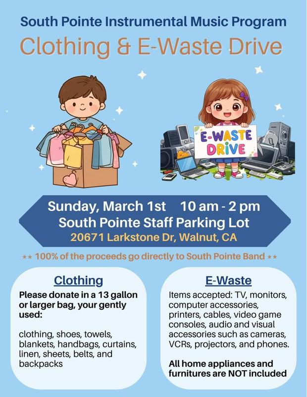 CLOTHING AND E- WASTE DRIVE MARCH 1