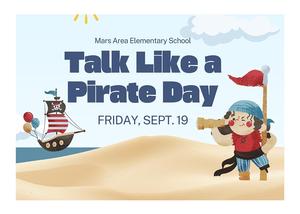“Talk Like a Pirate” Day graphic with pirate ship and pirate