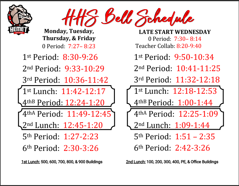2023/2024 Bell Schedule – Information For Students – Hemet High School 2023/2024 Bell Schedule – Information For Students – Hemet High School