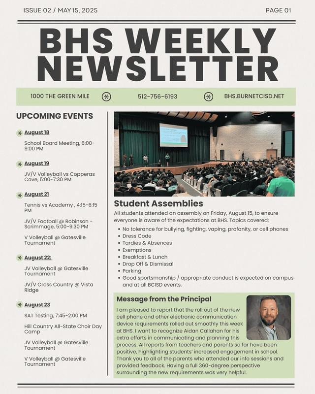 BHS Weekly Newsletter 8.15.25