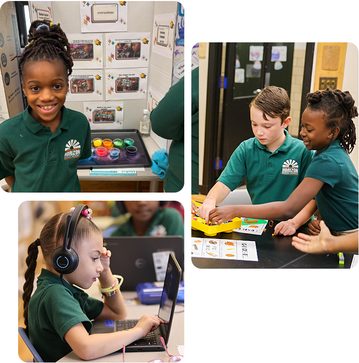 Students engaged in various activities in a science lab, showcasing teamwork and experimentation