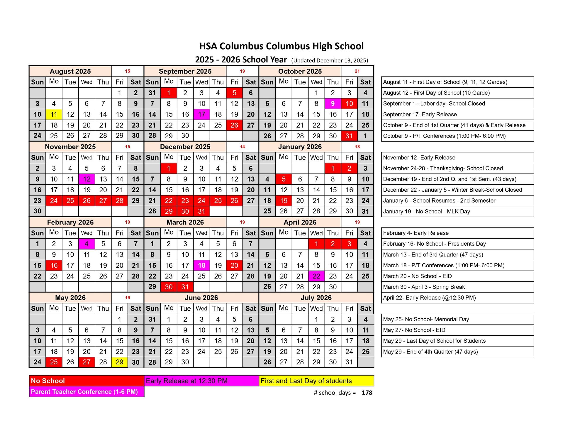 25-26 Calendar for Students