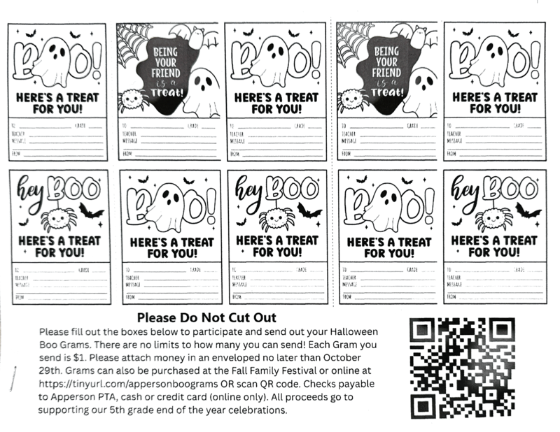 Please buy your boo grams by October 30th.