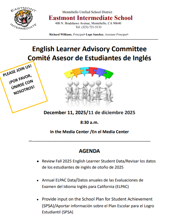 English Learner Advisory Committee Comité Asesor de Estudiantes de Inglés