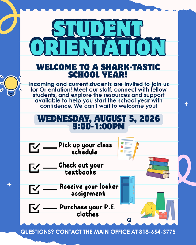 Orientation Wednesday, August 5, 2026