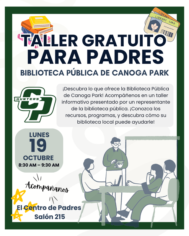 Free Workshop for parents from the Canoga Park Public Library on Monday October 19th