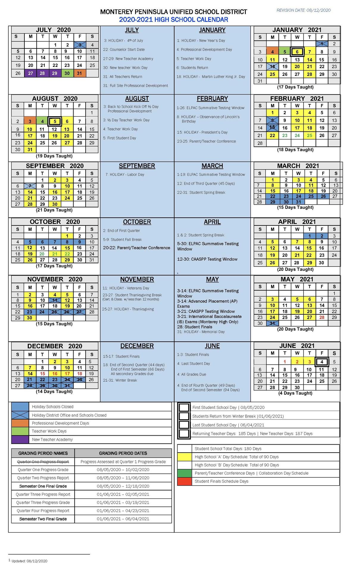2020 21 School Calendars Academic Calendars Monterey Peninsula