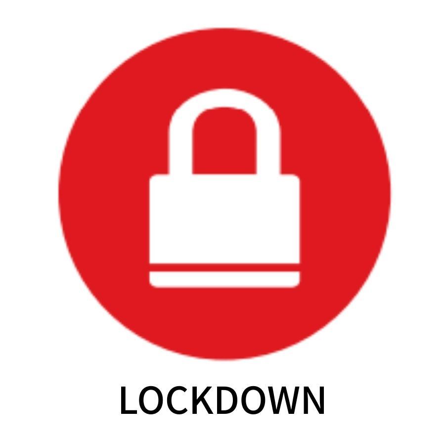 Circle with a padlock icon labeled 'LOCKDOWN'.