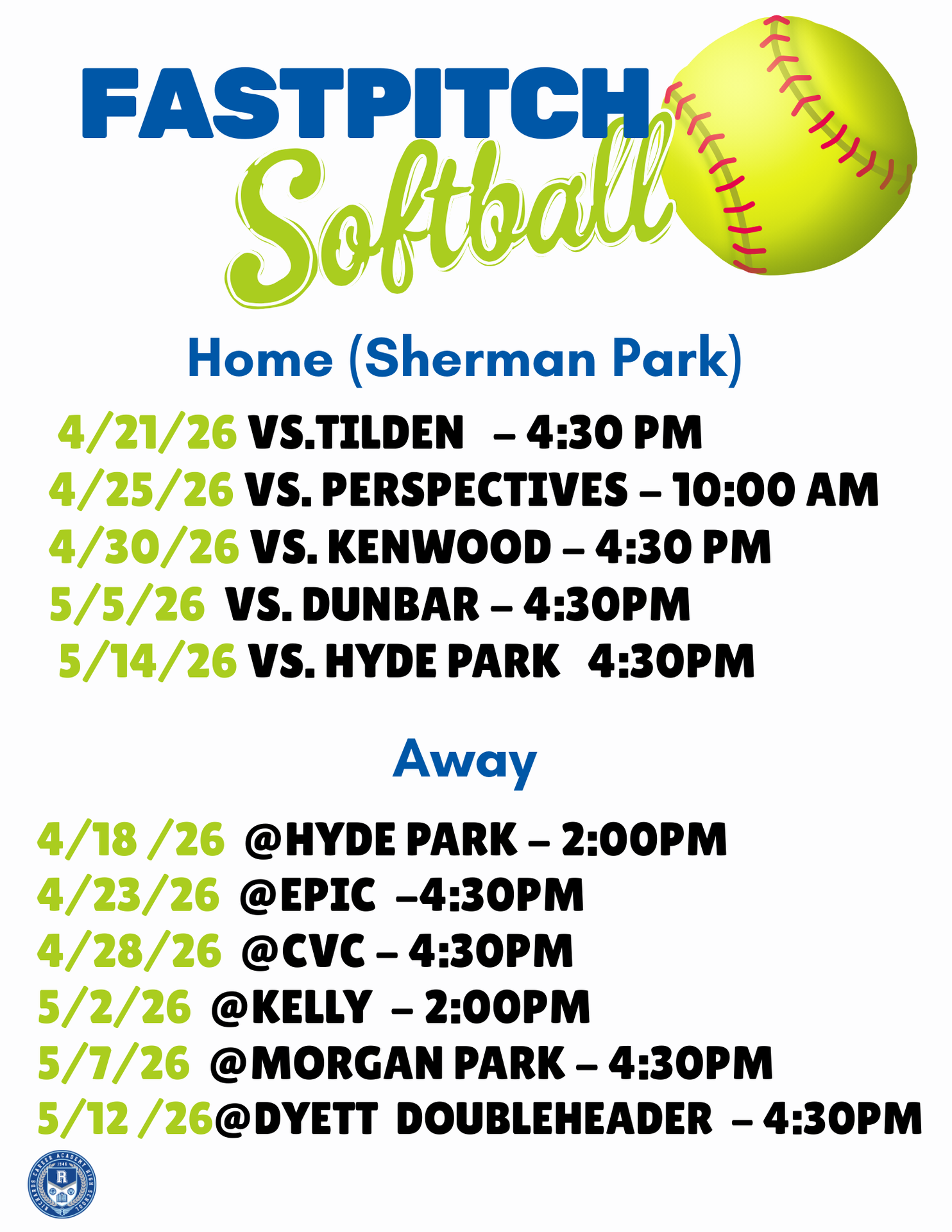 Fast Pitch Softball Spring 2026 Schedule