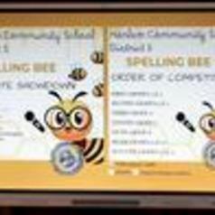 A Spelling Bee event schedule with a cartoon bee and award details.