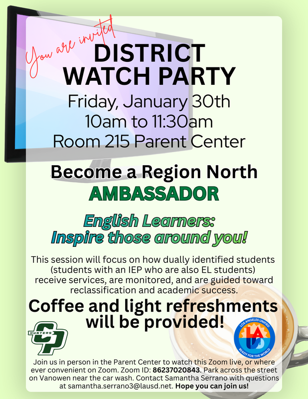 District Watch Party English Flyer