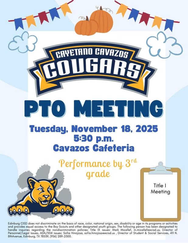 PTO meeting November 18th at 5:30 PM