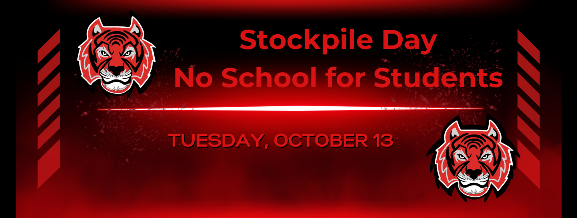 Red banner with tiger logo announcing Stockpile Day on Oct 13.