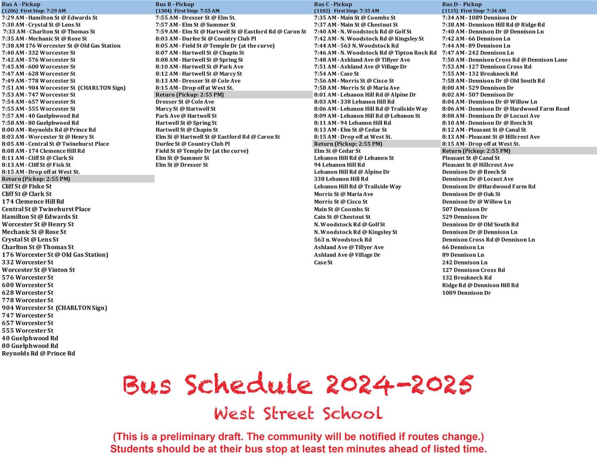 Bus Schedule Announced For 2024 2025 West Street School