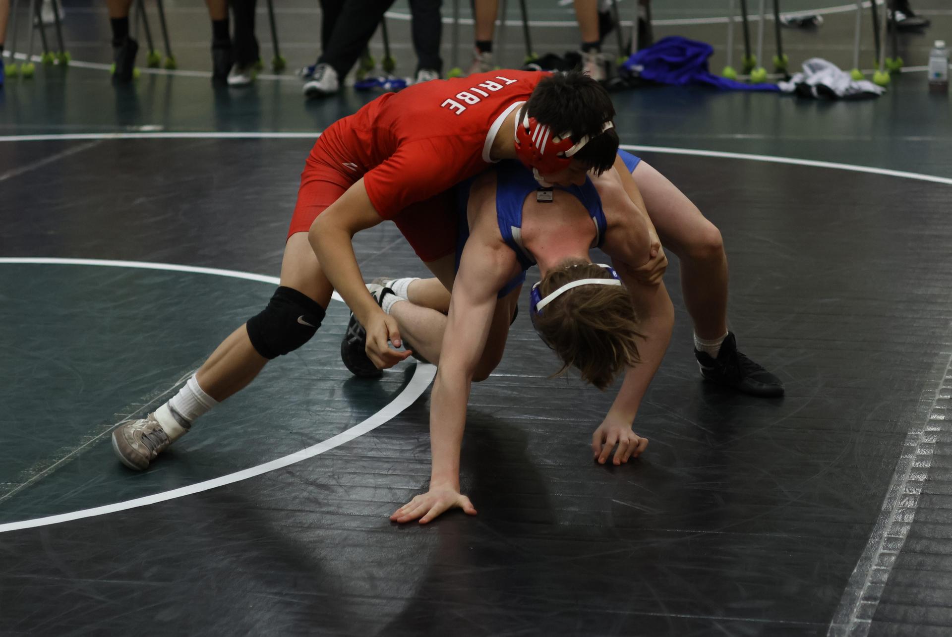 Boys wrestling in the Liberty Duals event 1