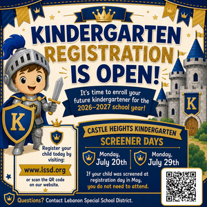K Registration and Screener Days Graphic for Castle Heights with dates and QR code for more info