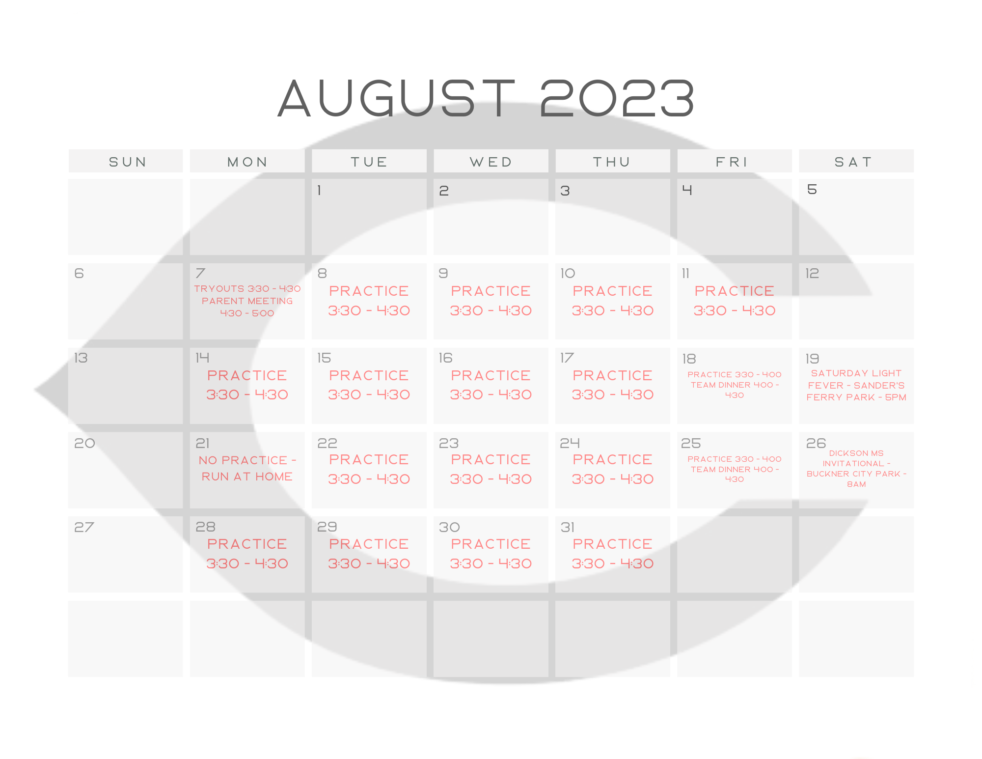 Schedule – Cross Country – Christiana Middle School