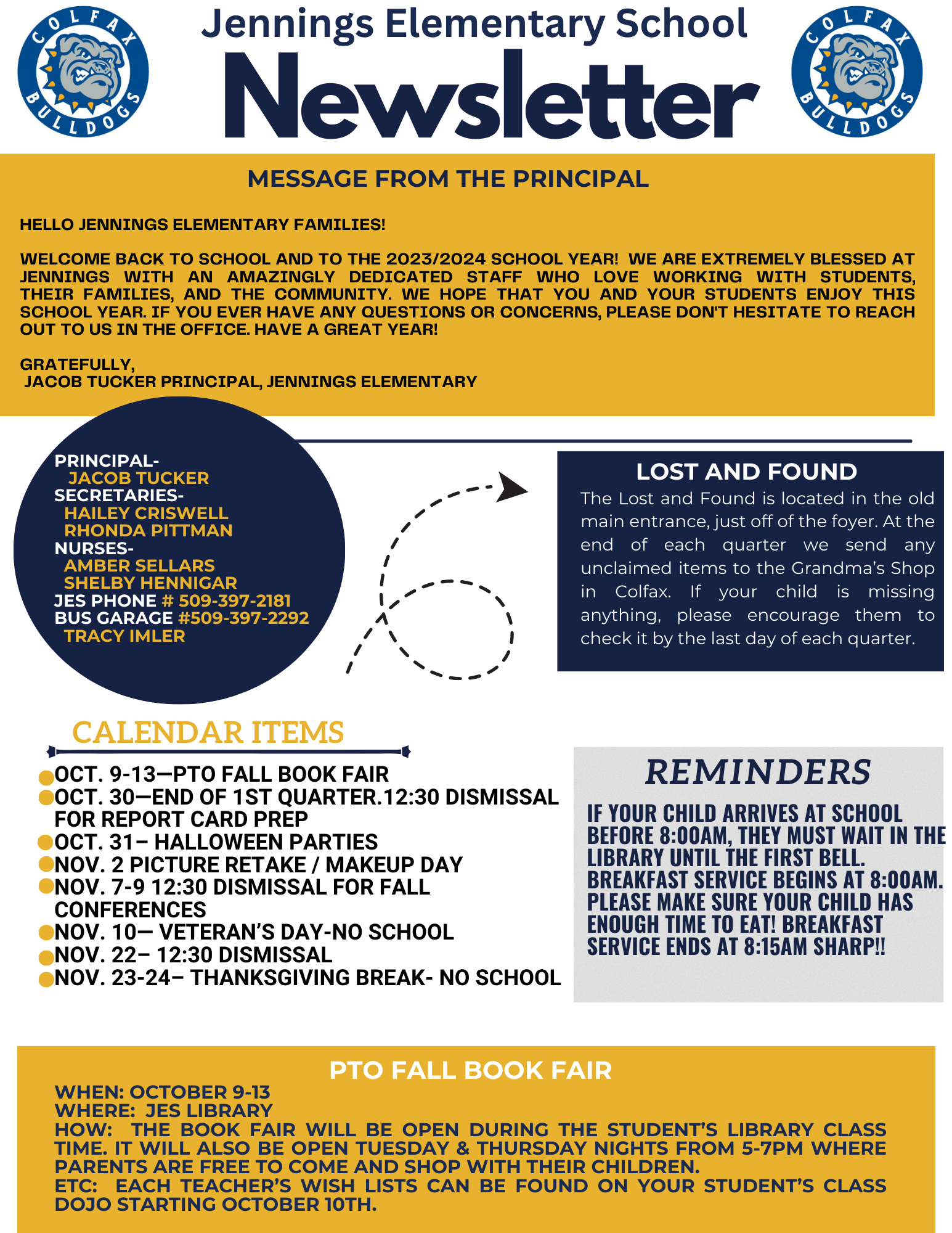 Parent Newsletter Jennings Elementary School Colfax School District