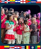 Students in cultural dress since on stage