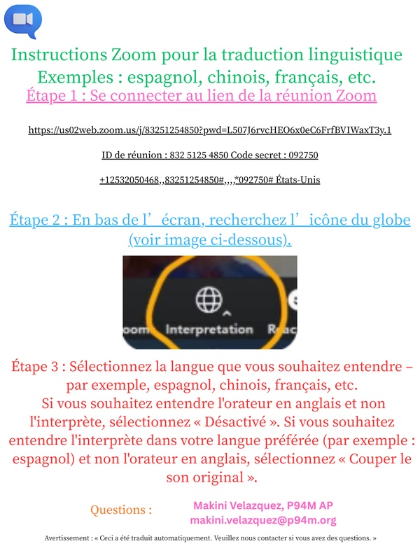 French- text with zoom links and logo