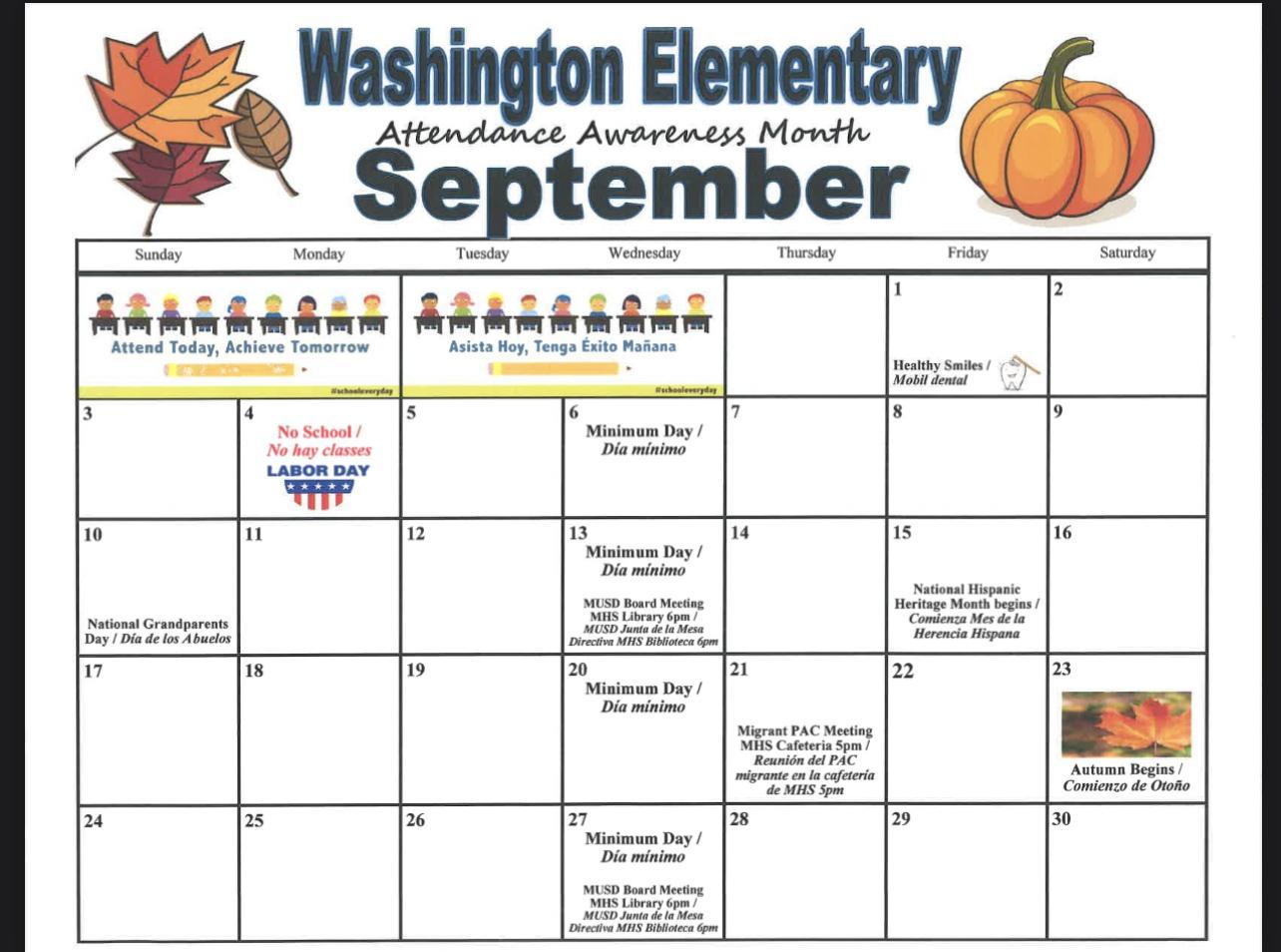 School Calendar – About Us – Washington Elementary School