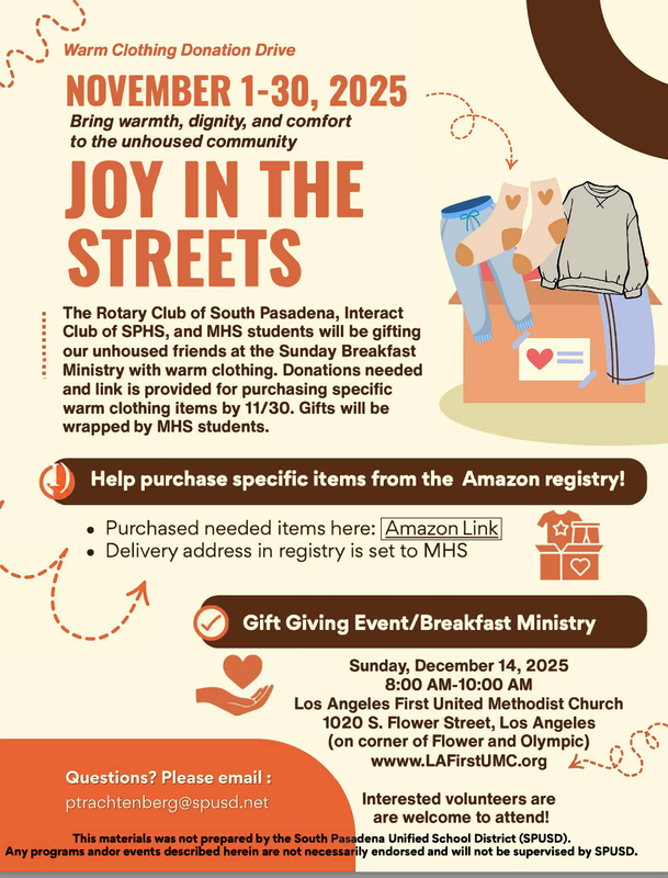 Warm Clothes Donation Drive - November