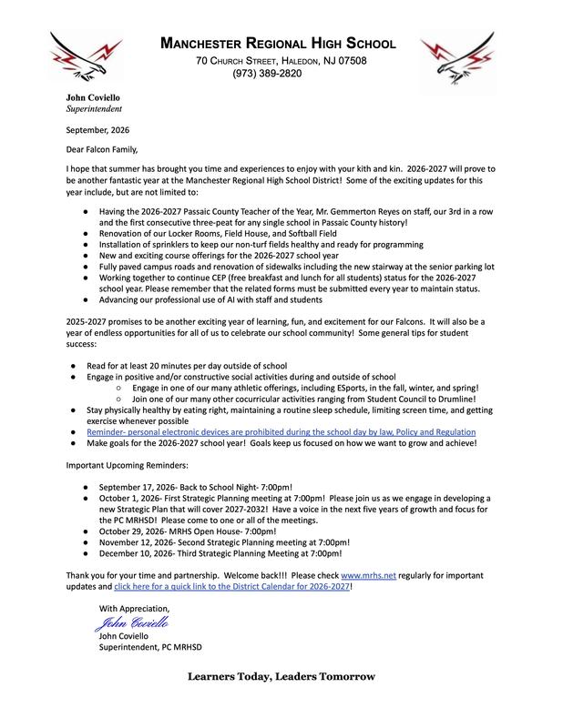 Welcome Back Letter from the Superintendent!