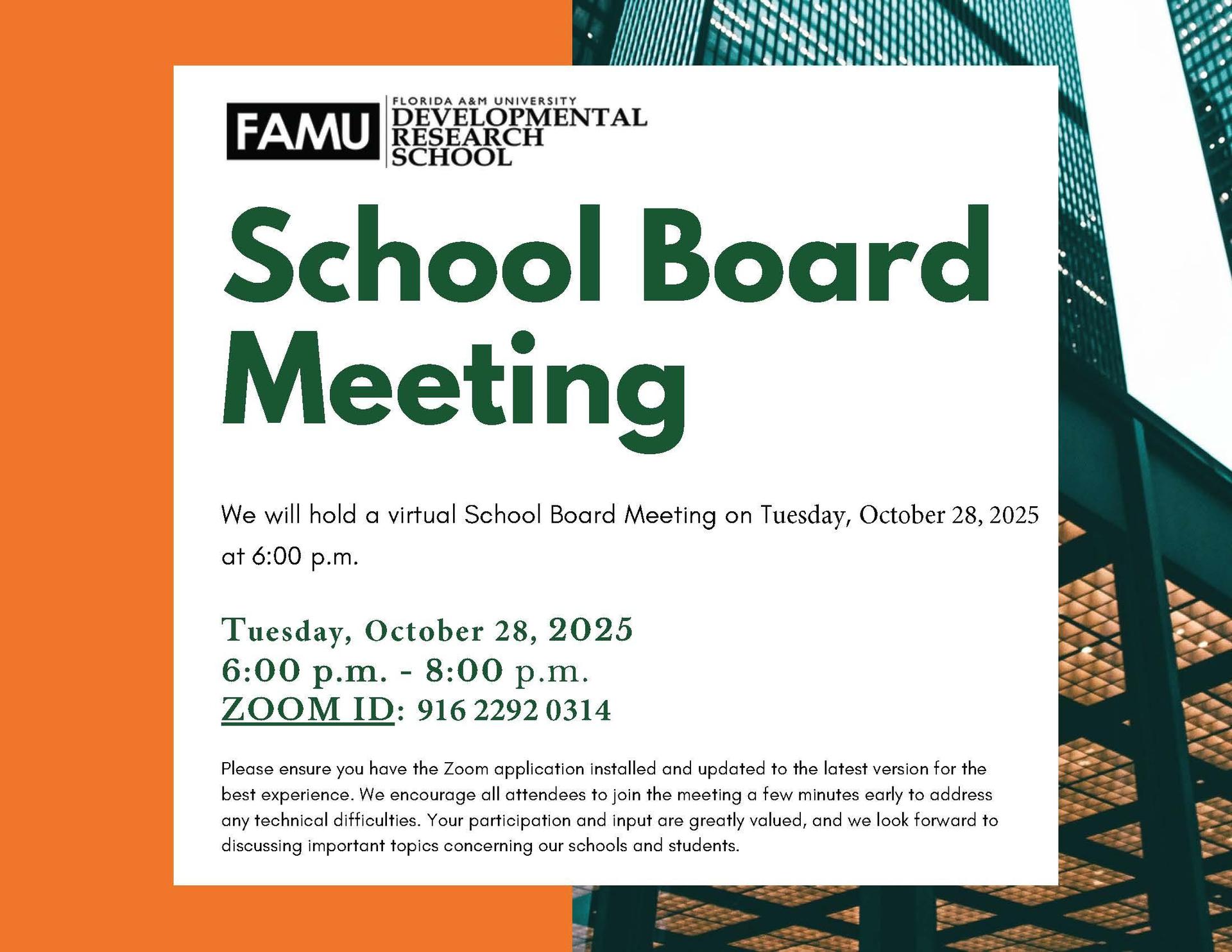 School Board Meeting Flyer October