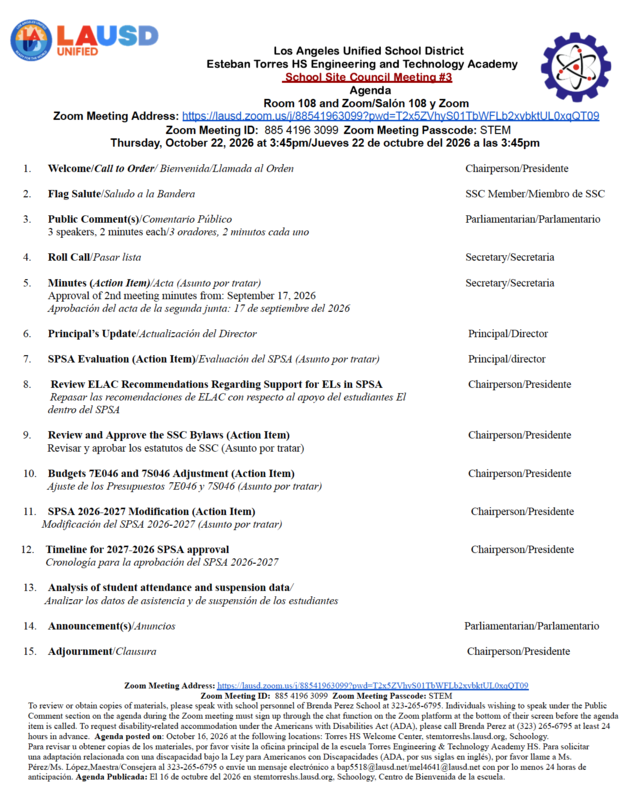 Agenda SSC 3rd Meeting