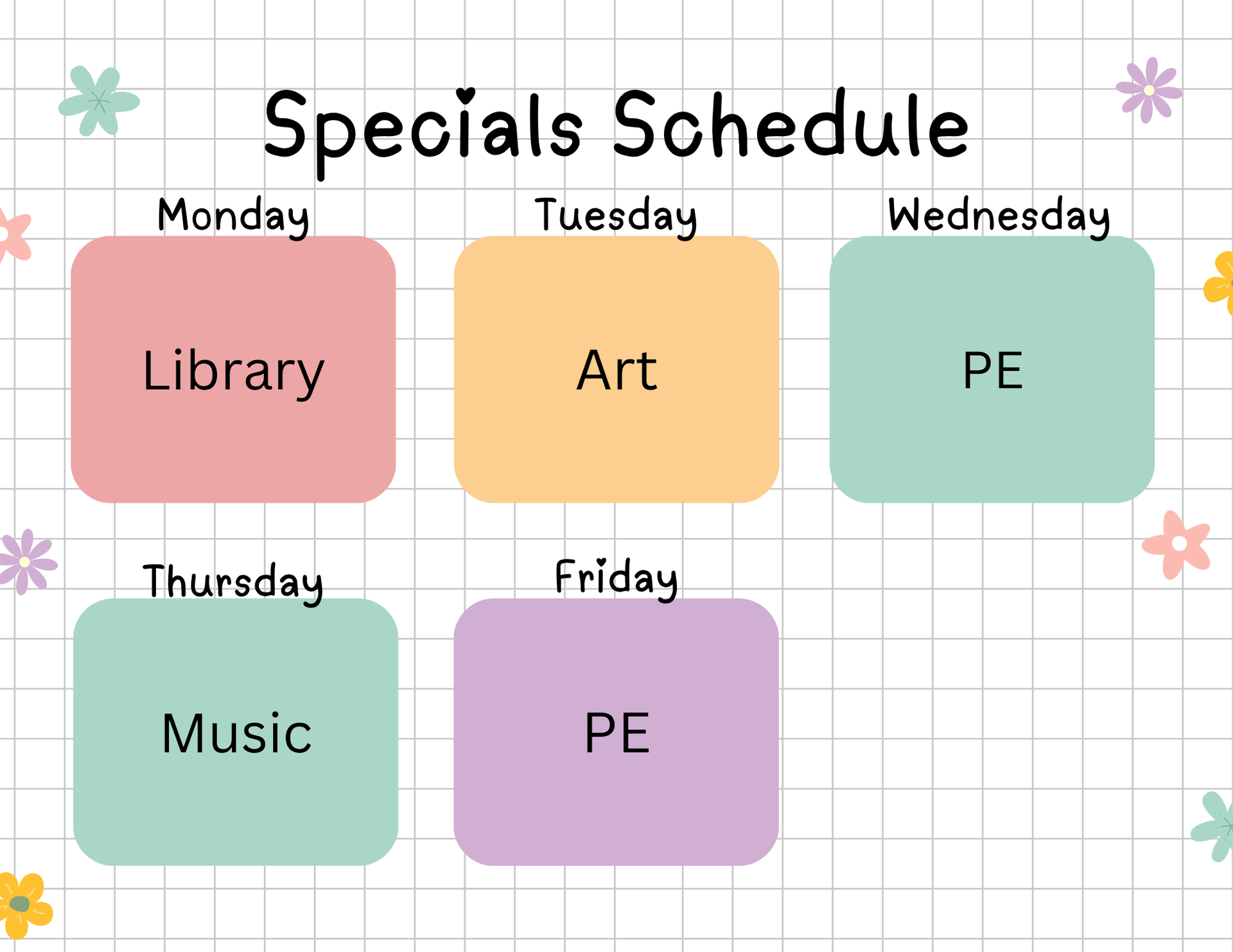 Weekly specials schedule