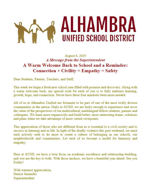 A Message from the Superintendent Featured Photo