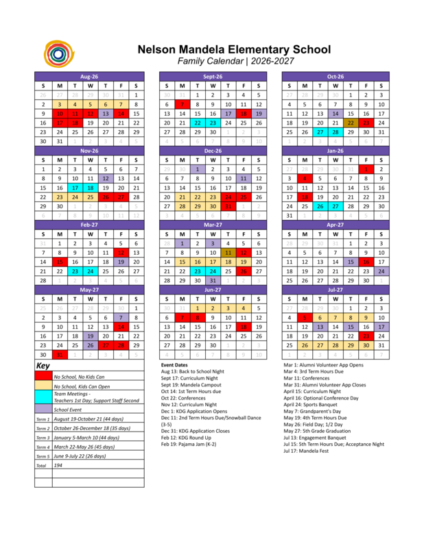 Calendar for 2026-2027 for NME
