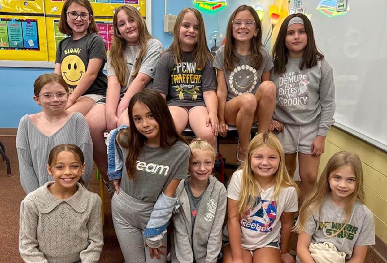 Mrs. Scavincky’s 4th-graders at Harrison Park embraced the ‘groutfit outfit’ day by wearing gray