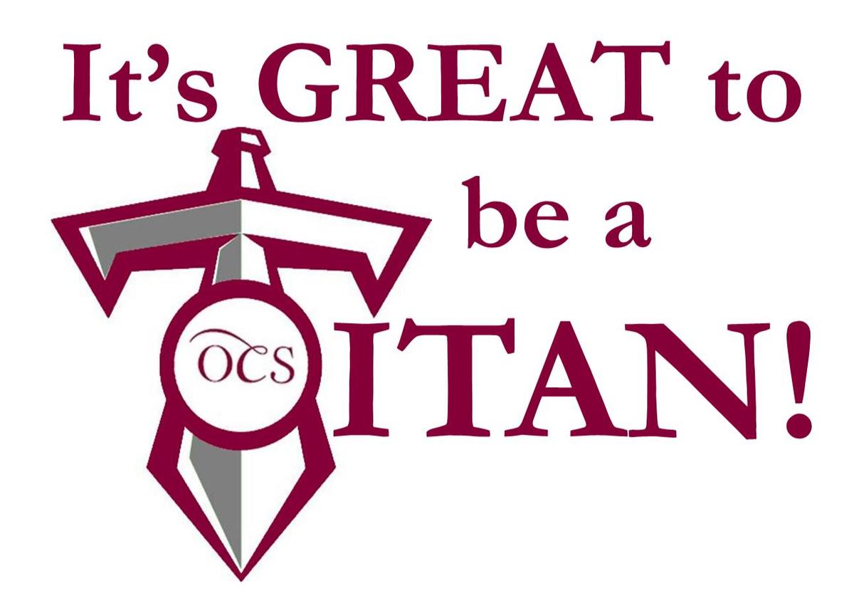 Text promoting OCS Titans with a sword and school logo.
