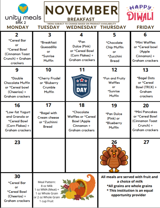 November Meal Menu