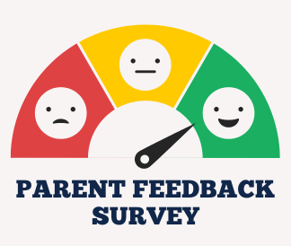 Parent feedback survey with a satisfaction meter showing a range of sad neutral and happy faces
