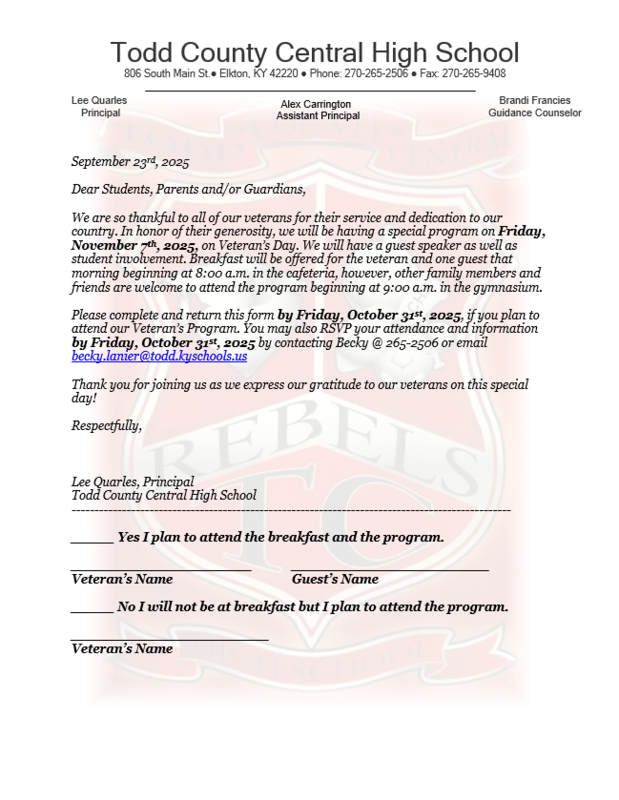 Veteran's Program Letter Featured Photo