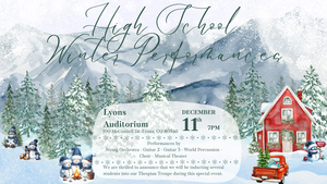 winter scene with trees and red barn