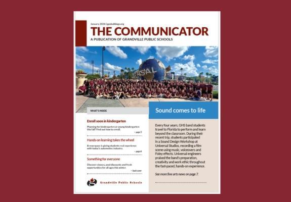 Communicator front cover featuring our awesome band at Universal Studios