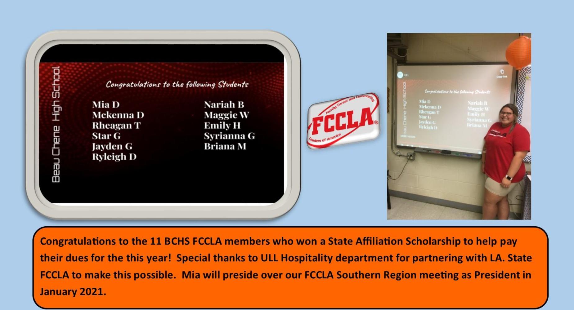 11 BCHS FCCLA members won a State Affiliation Scholarship.