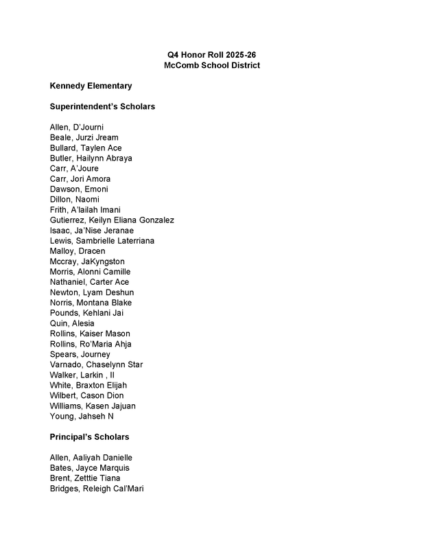 MSD Q4 Honor Roll 2025-26