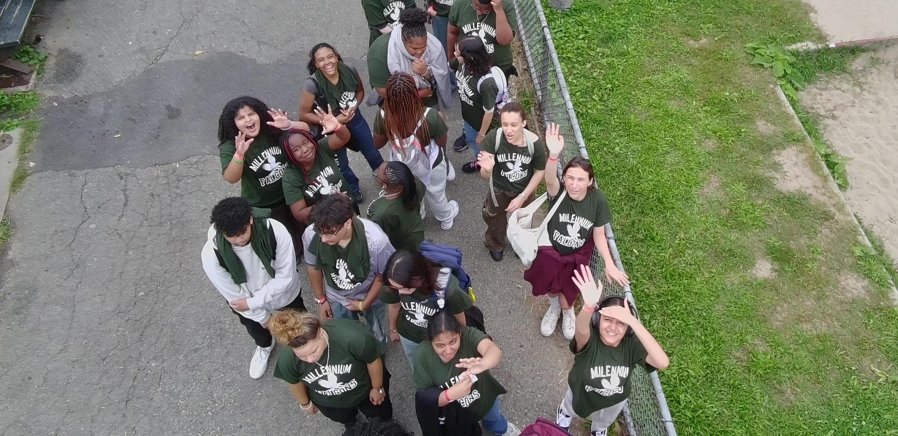 Students cleaning the park for community service.