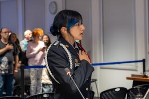 Female JROTC cadet leading the pledge