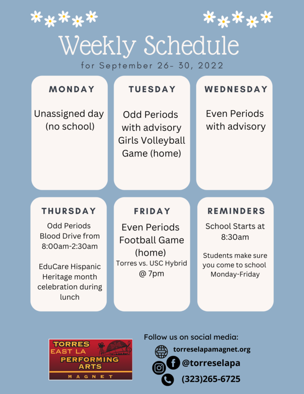 Weekly Schedule for 9/27-9/30 Featured Photo