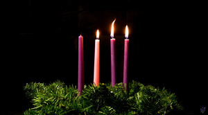 advent wreath with 3 candles lit
