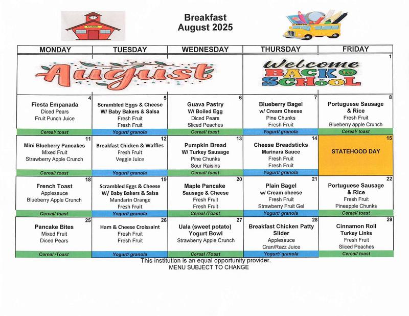 August Breakfast Menu