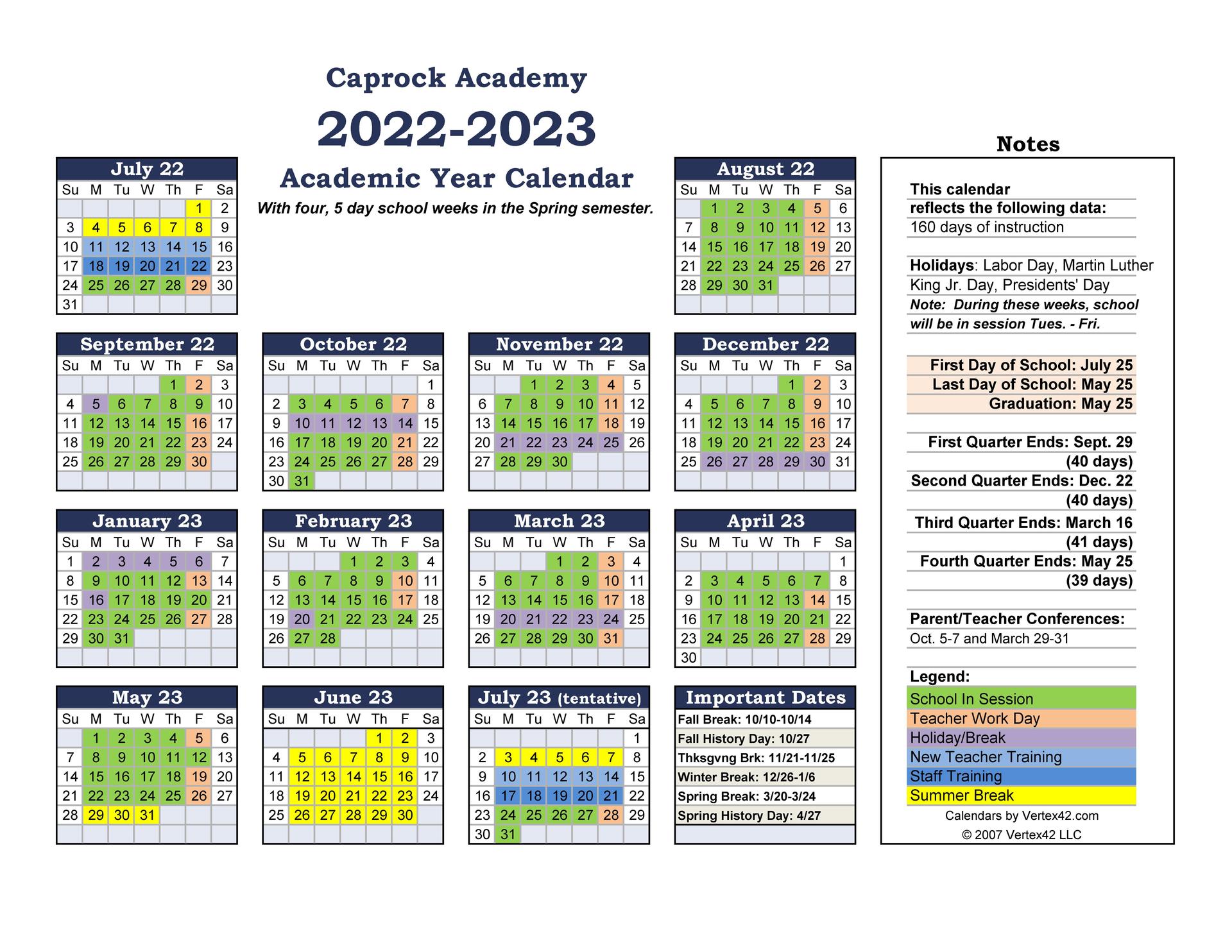 Academic Calendar Caprock Families Caprock Academy