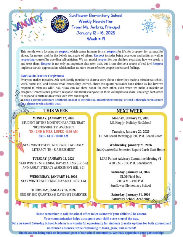 Sunflower Weekly Newsletter Week 19