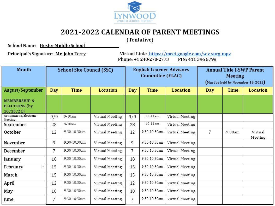 SSC & ELAC Meetings